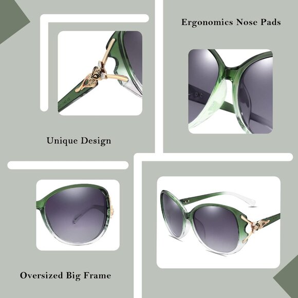 Women\'s Green Trendy Frame Shades Eyes Protection Polarized Sunglasses
